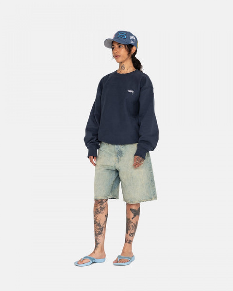 Stussy Overdyed Stock Logo Crew Gensere Dame Marineblå Norge | SJH-8362