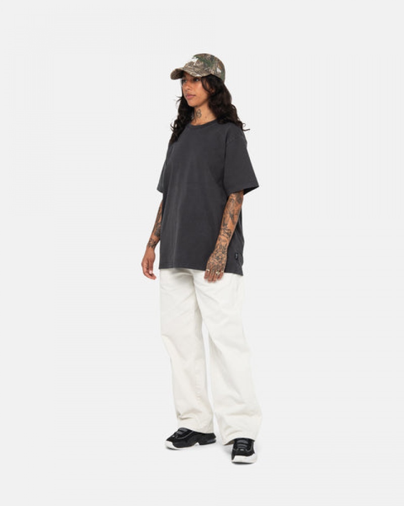 Stussy Pigment Dyed Crew T Skjorte Dame Svarte Norge | VXT-6354