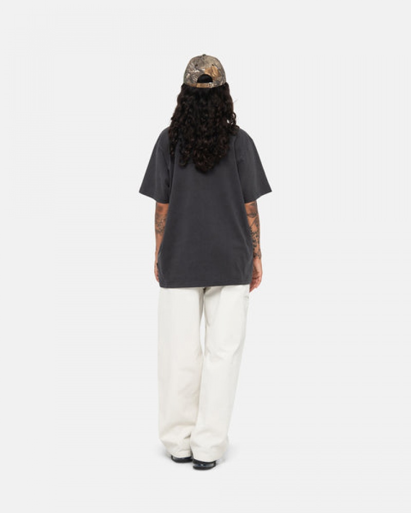 Stussy Pigment Dyed Crew T Skjorte Dame Svarte Norge | VXT-6354