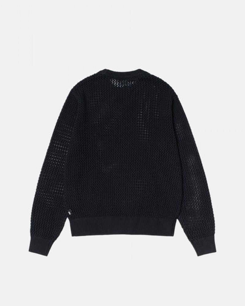 Stussy Pigment Dyed Loose Gauge Knit Genser Gensere Herre Svarte Norge | VSD-3102