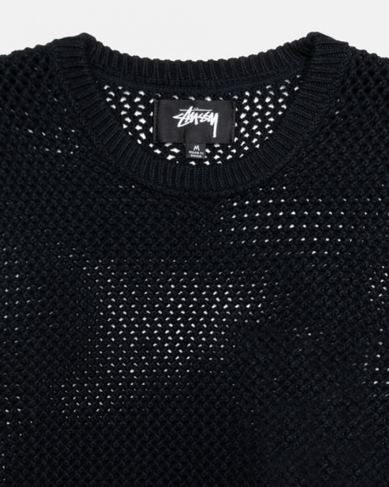 Stussy Pigment Dyed Loose Gauge Knit Genser Gensere Herre Svarte Norge | VSD-3102