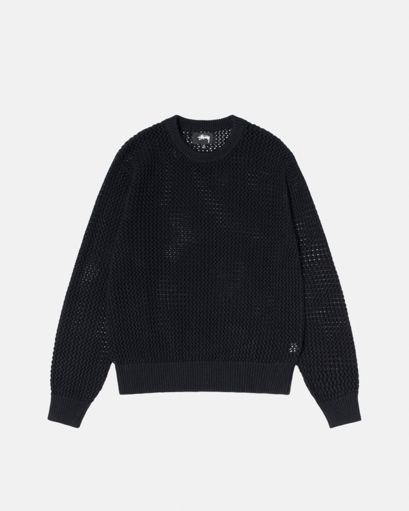 Stussy Pigment Dyed Loose Gauge Knit Genser Gensere Herre Svarte Norge | VSD-3102