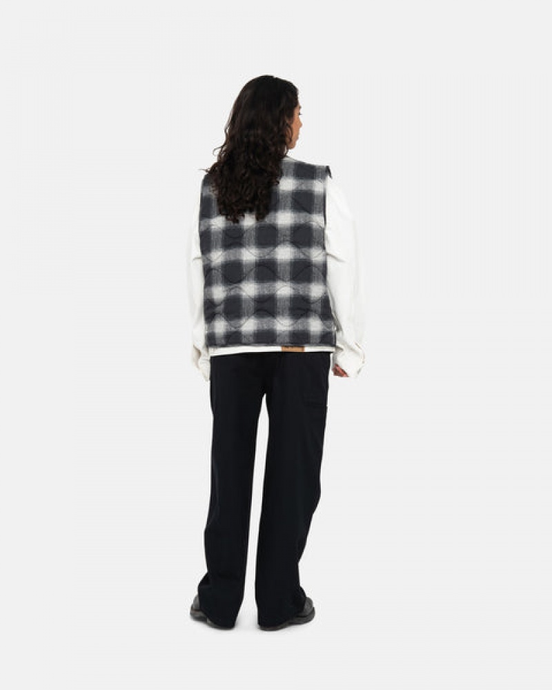 Stussy Plaid Nylon Liner Vest Vest Dame Svarte Norge | BOS-1521