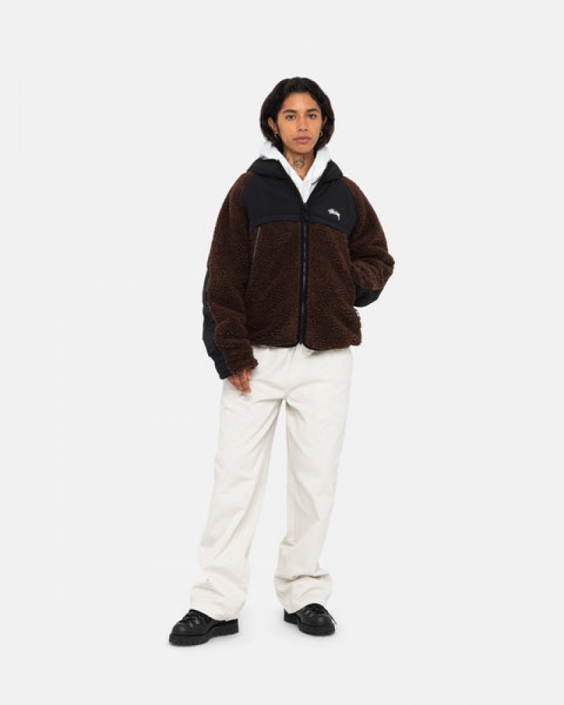 Stussy Sherpa Paneled Hette Jacket Jakker Dame Brune Norge | WWI-6944