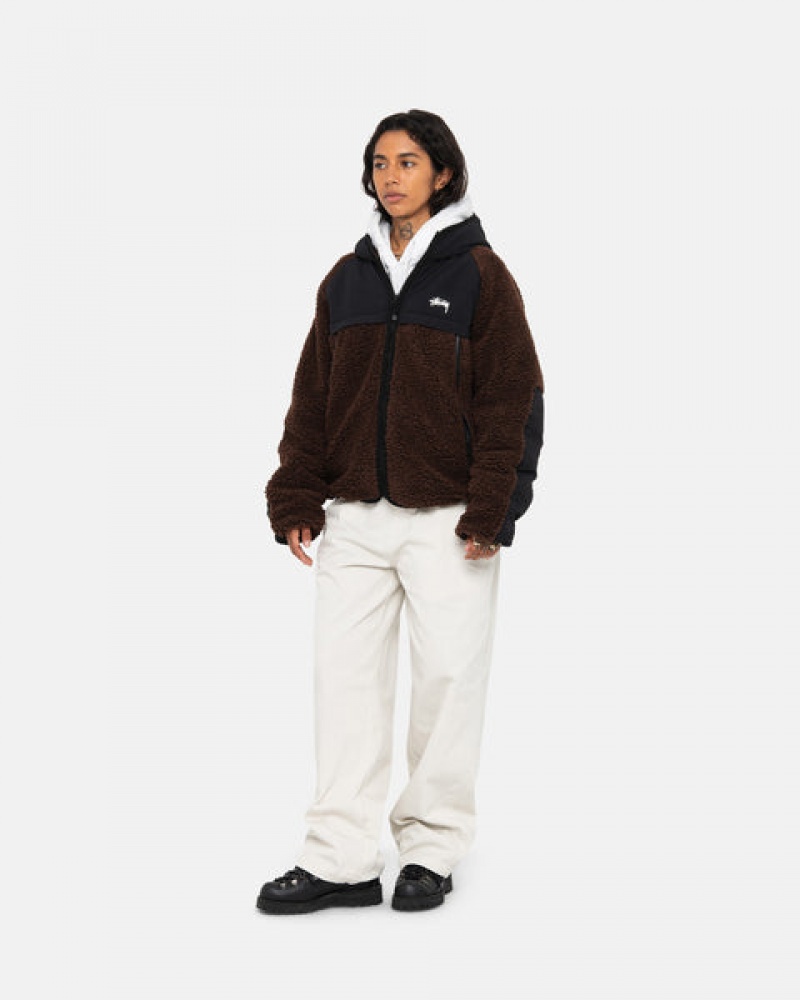 Stussy Sherpa Paneled Hette Jacket Jakker Dame Brune Norge | WWI-6944