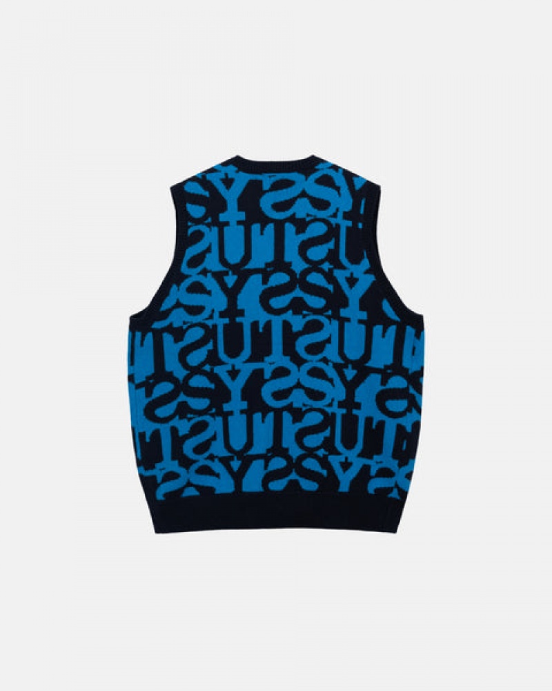 Stussy Stacked Genser Vest Gensere Dame Mørke Marineblå Norge | MXF-3268