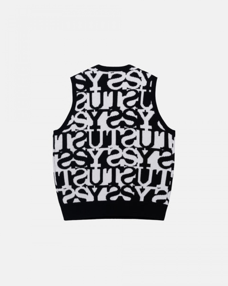 Stussy Stacked Genser Vest Gensere Dame Hvite Svarte Norge | NUA-2806