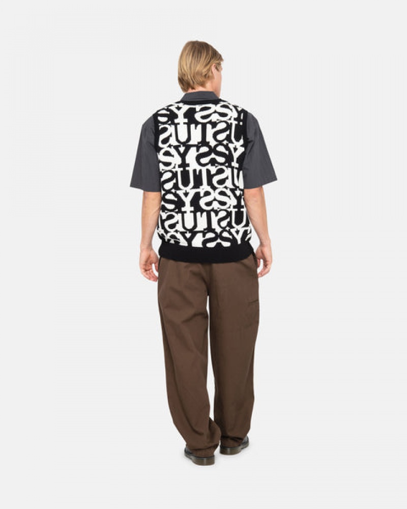 Stussy Stacked Genser Vest Gensere Dame Hvite Svarte Norge | NUA-2806