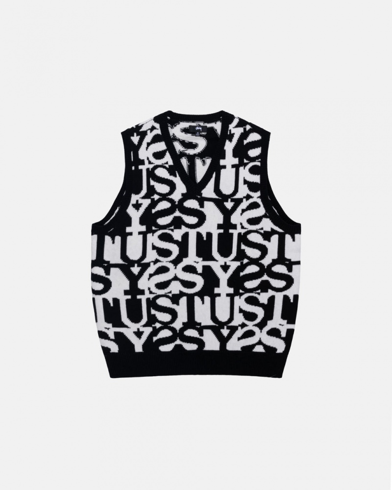 Stussy Stacked Genser Vest Gensere Dame Hvite Svarte Norge | NUA-2806