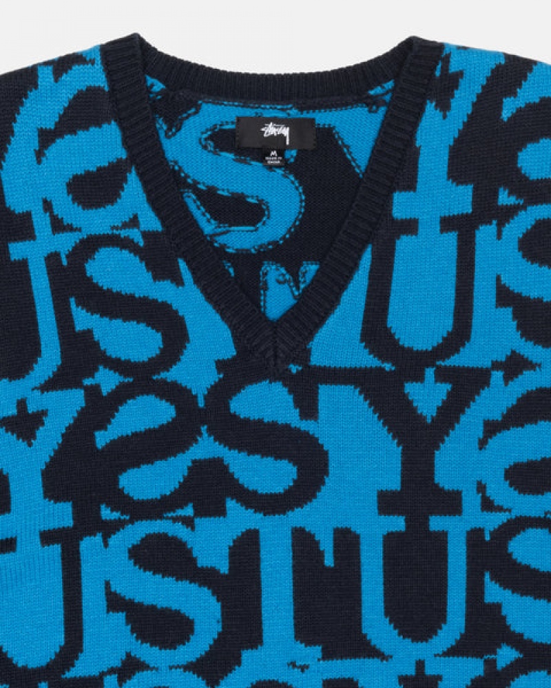 Stussy Stacked Genser Vest Gensere Herre Mørke Marineblå Norge | IIS-0480