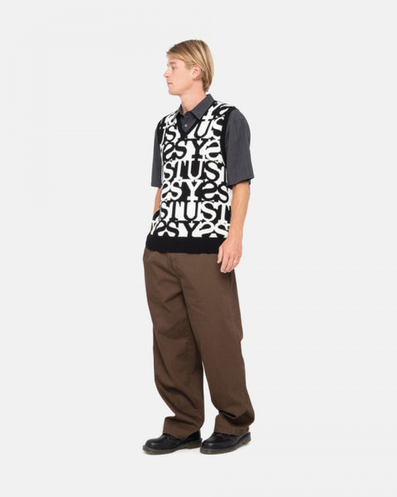 Stussy Stacked Genser Vest Gensere Herre Hvite Svarte Norge | ZMH-0666