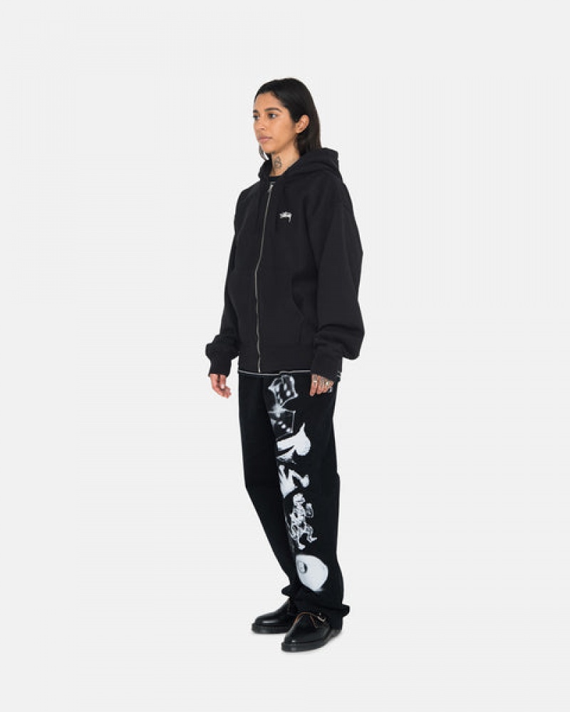 Stussy Stock Logo Zip Hoodie Hettegenser Dame Svarte Norge | JTA-1274