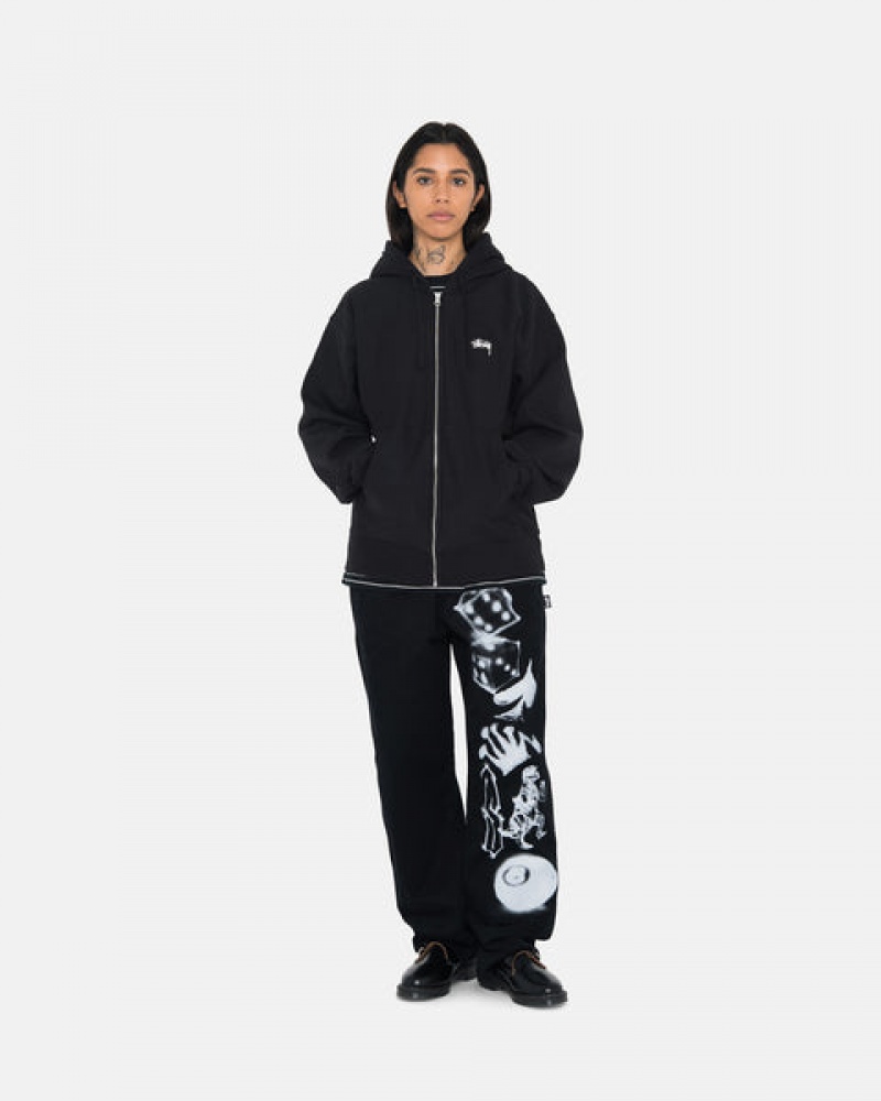 Stussy Stock Logo Zip Hoodie Hettegenser Dame Svarte Norge | JTA-1274