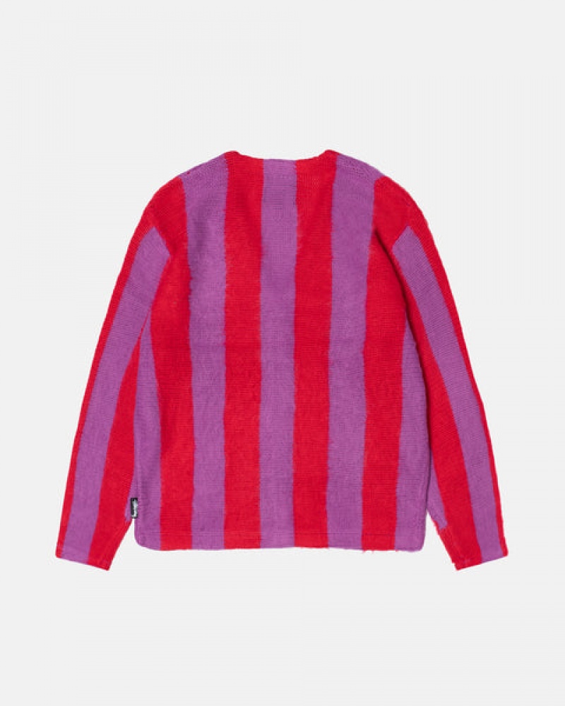 Stussy Stripe Brushed Cardigan Gensere Dame Lilla Norge | YEU-2134