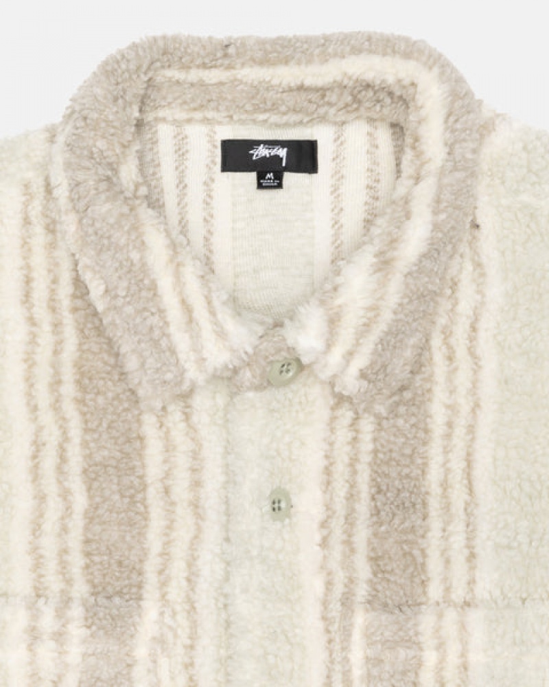 Stussy Stripete Sherpa Shirt Skjorte Dame Beige Norge | BRV-3355