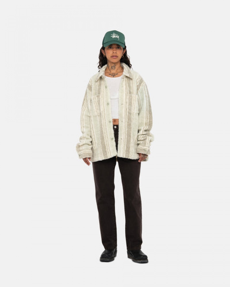 Stussy Stripete Sherpa Shirt Skjorte Dame Beige Norge | BRV-3355