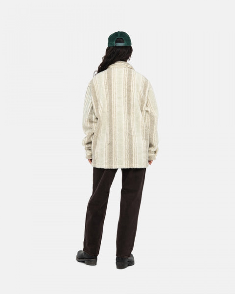 Stussy Stripete Sherpa Shirt Skjorte Dame Beige Norge | BRV-3355