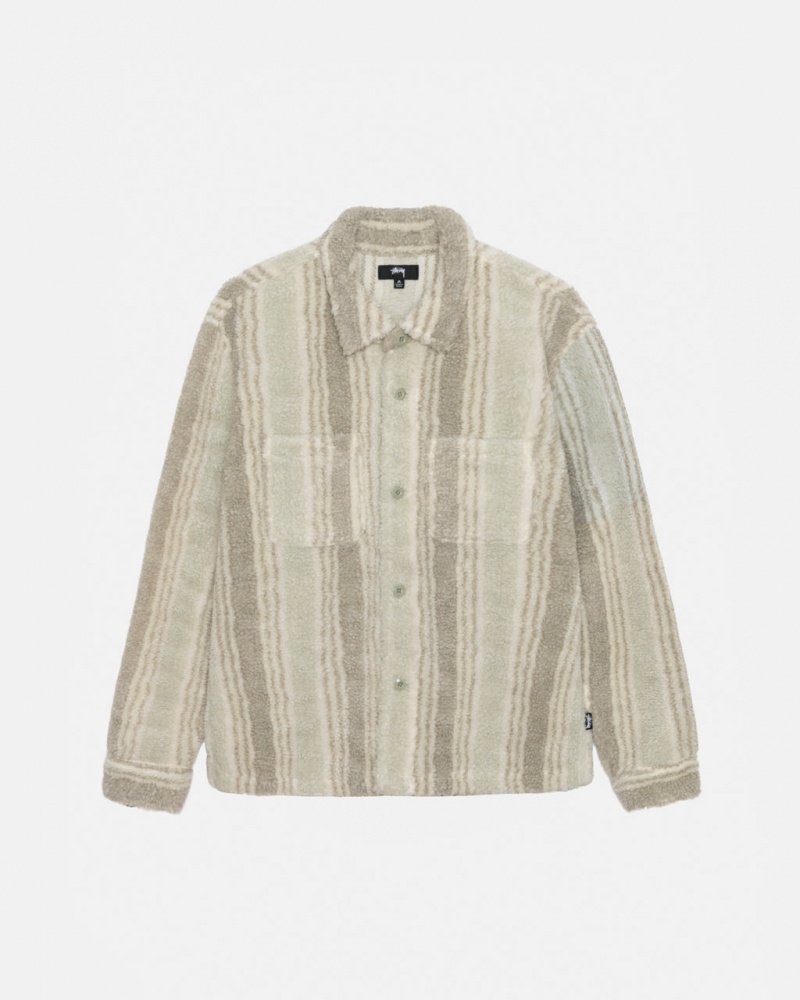 Stussy Stripete Sherpa Shirt Skjorte Dame Beige Norge | BRV-3355