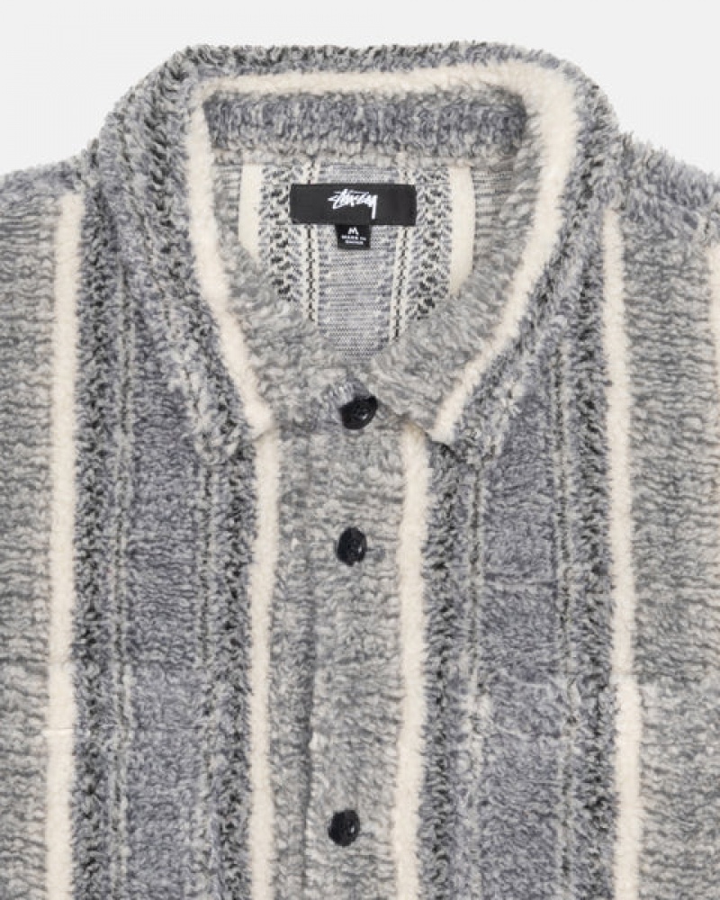 Stussy Stripete Sherpa Shirt Skjorte Dame Charcoal Norge | GFB-2820