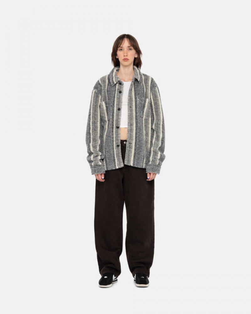 Stussy Stripete Sherpa Shirt Skjorte Dame Charcoal Norge | GFB-2820