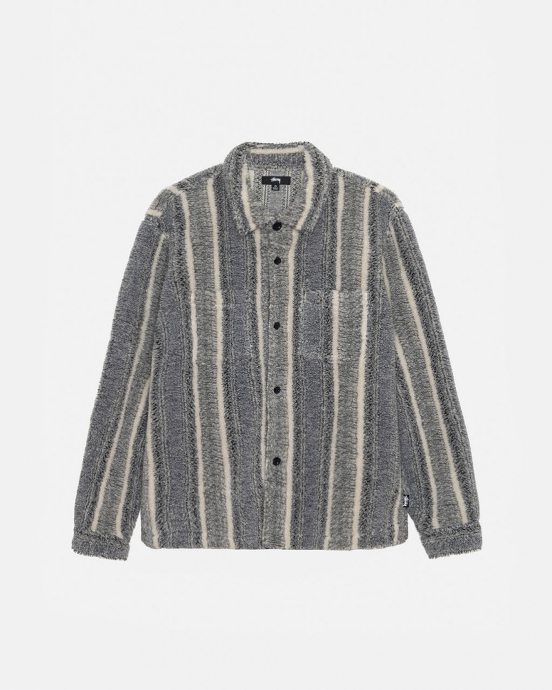 Stussy Stripete Sherpa Shirt Skjorte Jakker Herre Charcoal Norge | XTE-6016