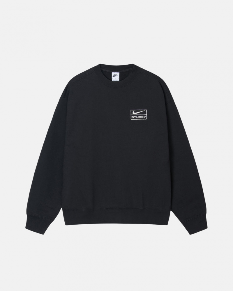 Stussy Stone Wash Fleece Crew Gensere Herre Svarte Norge | WFU-7566