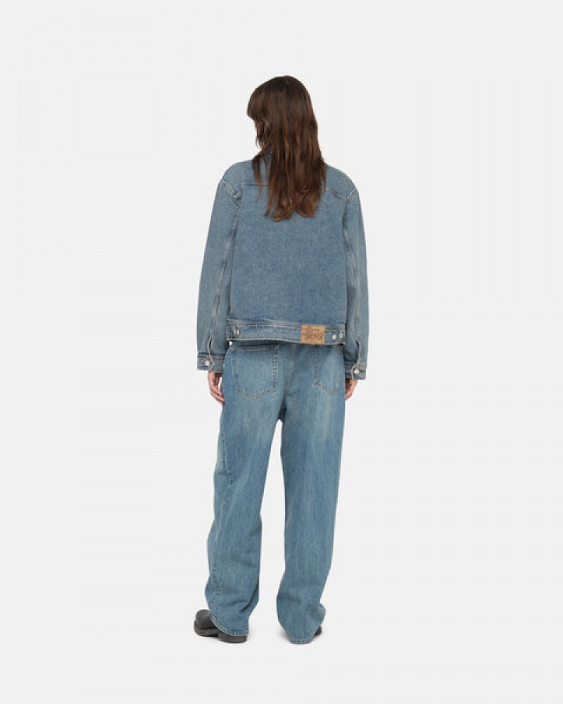 Stussy Zip Arbeids Jacket Denim Denim Dame Blå Norge | STC-2707