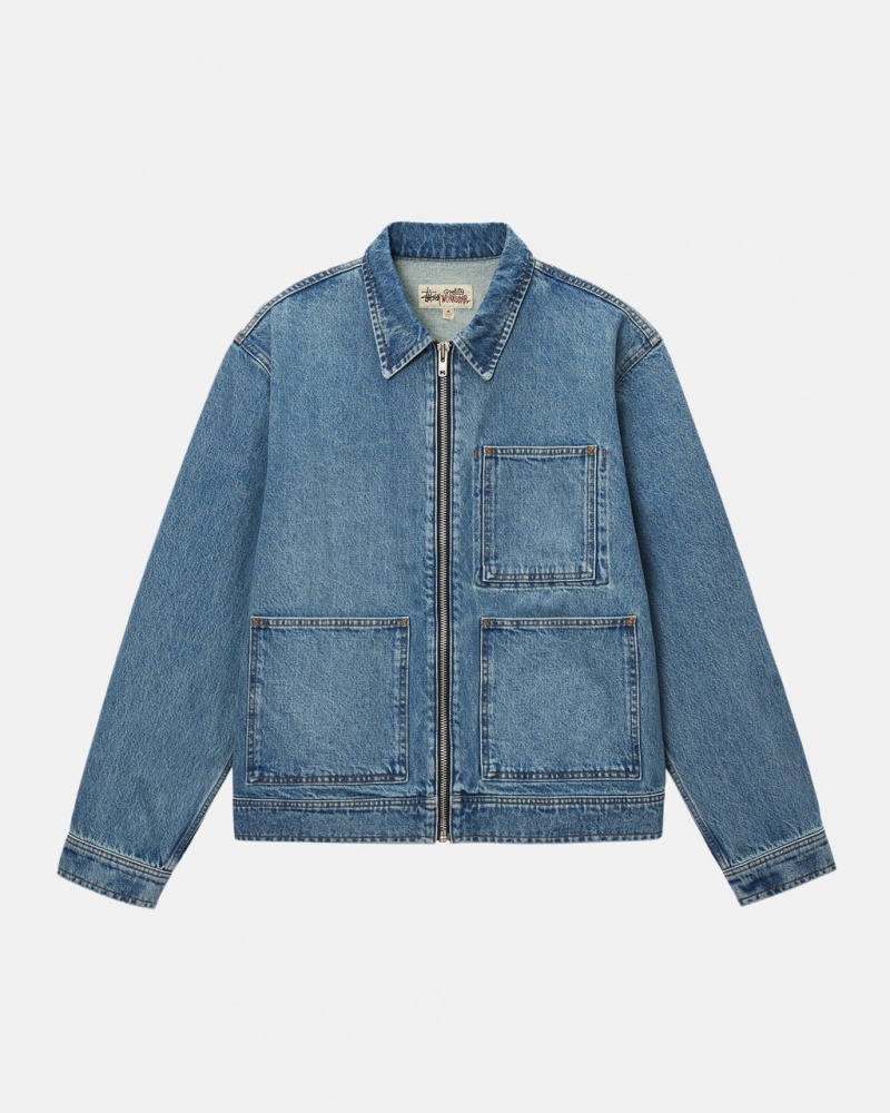 Stussy Zip Arbeids Jacket Denim Denim Herre Blå Norge | LHU-7028