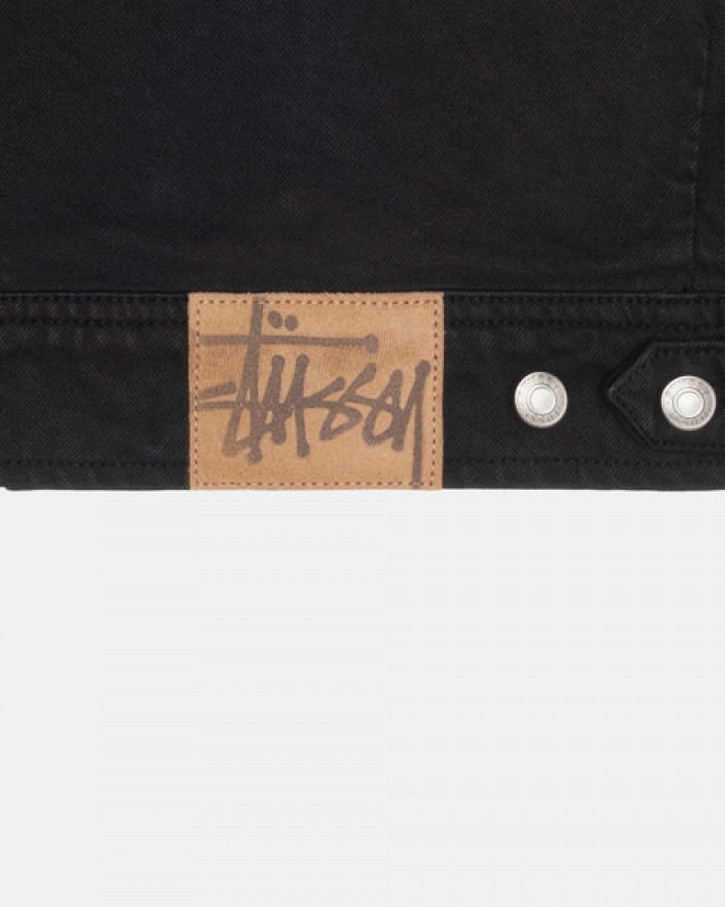 Stussy Zip Arbeids Jacket Overdyed Denim Dame Svarte Svarte Norge | KEP-8373